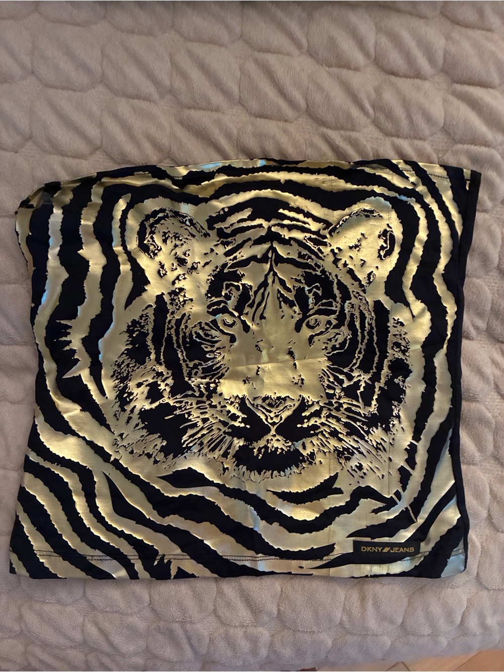 DKNY Black and Gold Metallic Print Stretch Tube Top
